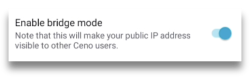 Bridge mode toggle is on