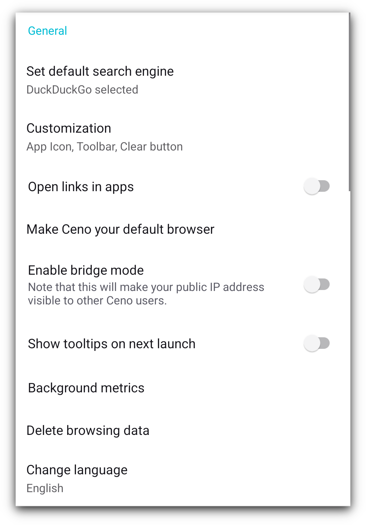 Settings general