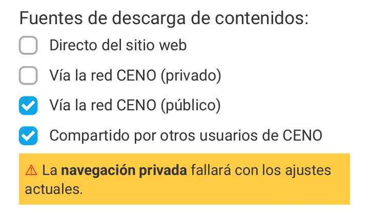 Figura: Configuración inválida para navegación privada