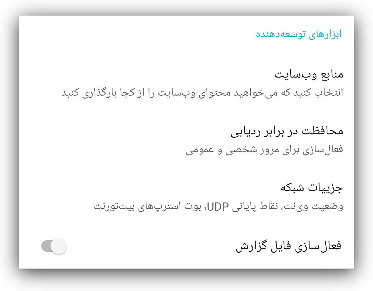 Developer tools section