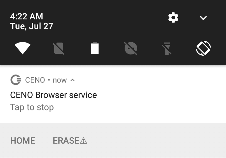 Figure: Touchez la notification pour arrêter le service Ceno