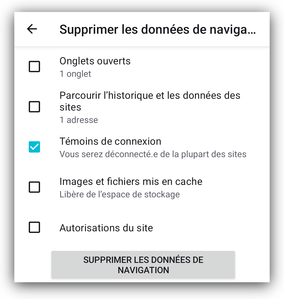 Delete browsing data