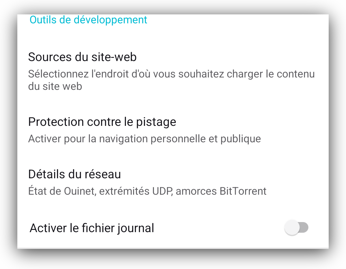 Developer tools section