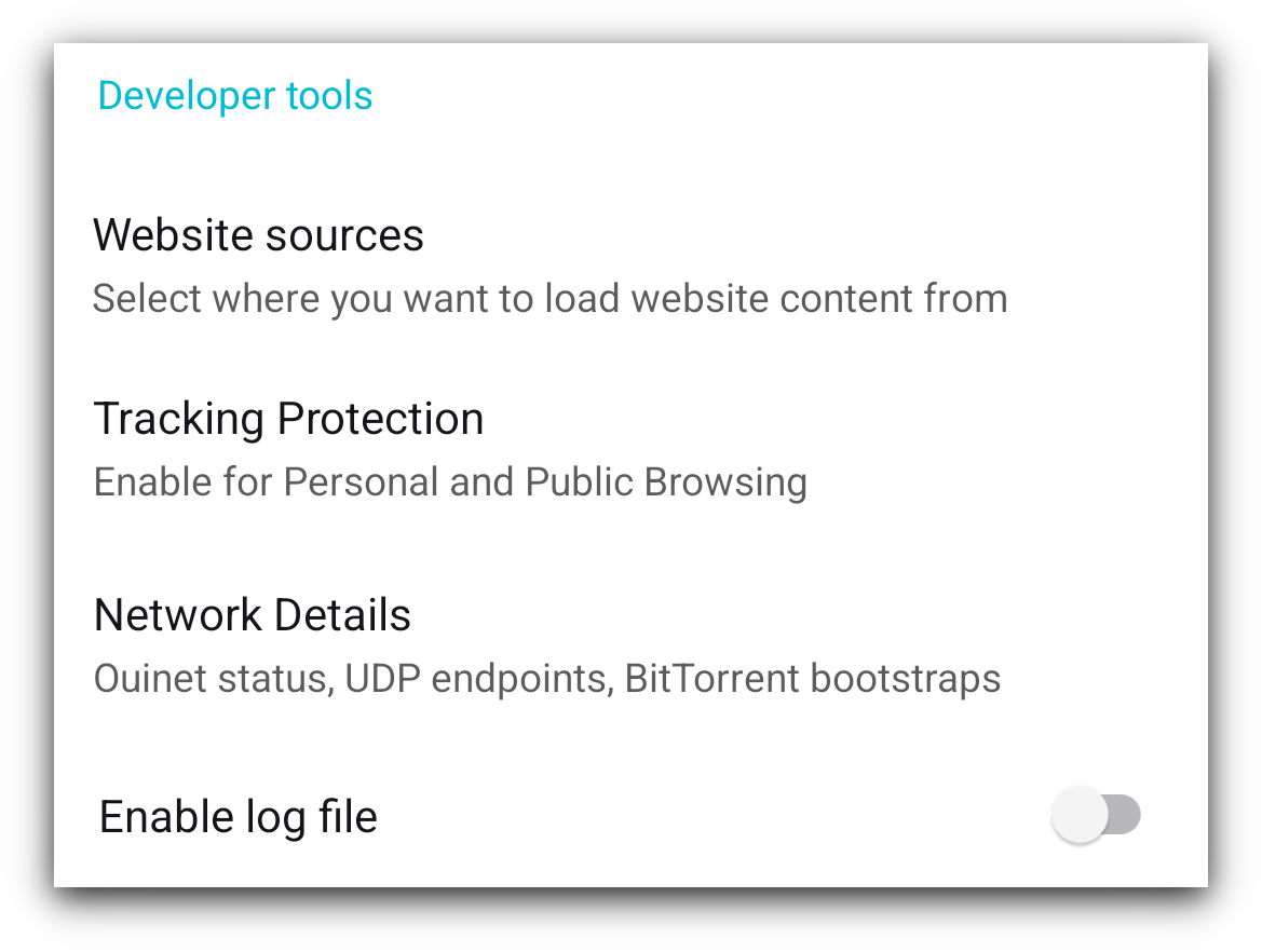 Developer tools section