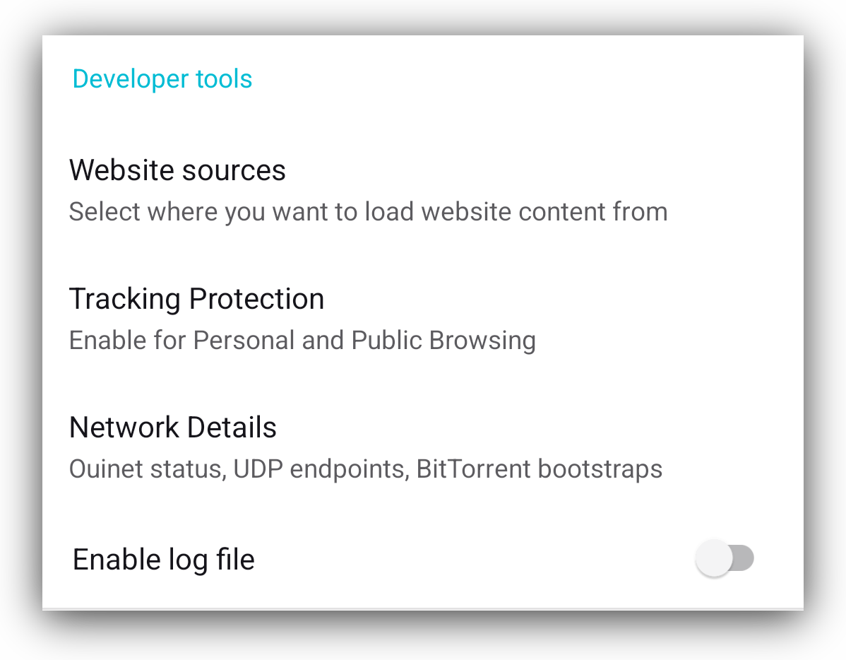 Developer tools section